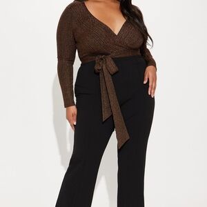 Fashion Nova Black,Brown, And Gold Flare Jumpsuit